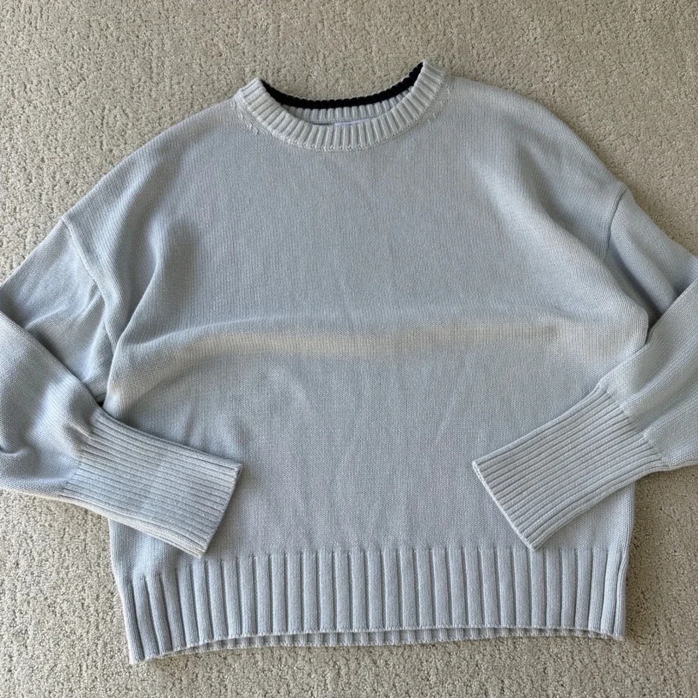 525 America Crewneck Sweater Womens L Light Blue Oversized Cotton Knit 12892